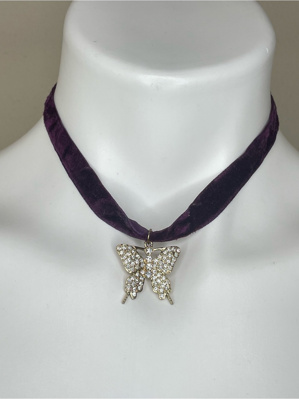 Charming Charlie Purple Velvet Choker with Crystal Butterfly Pendant